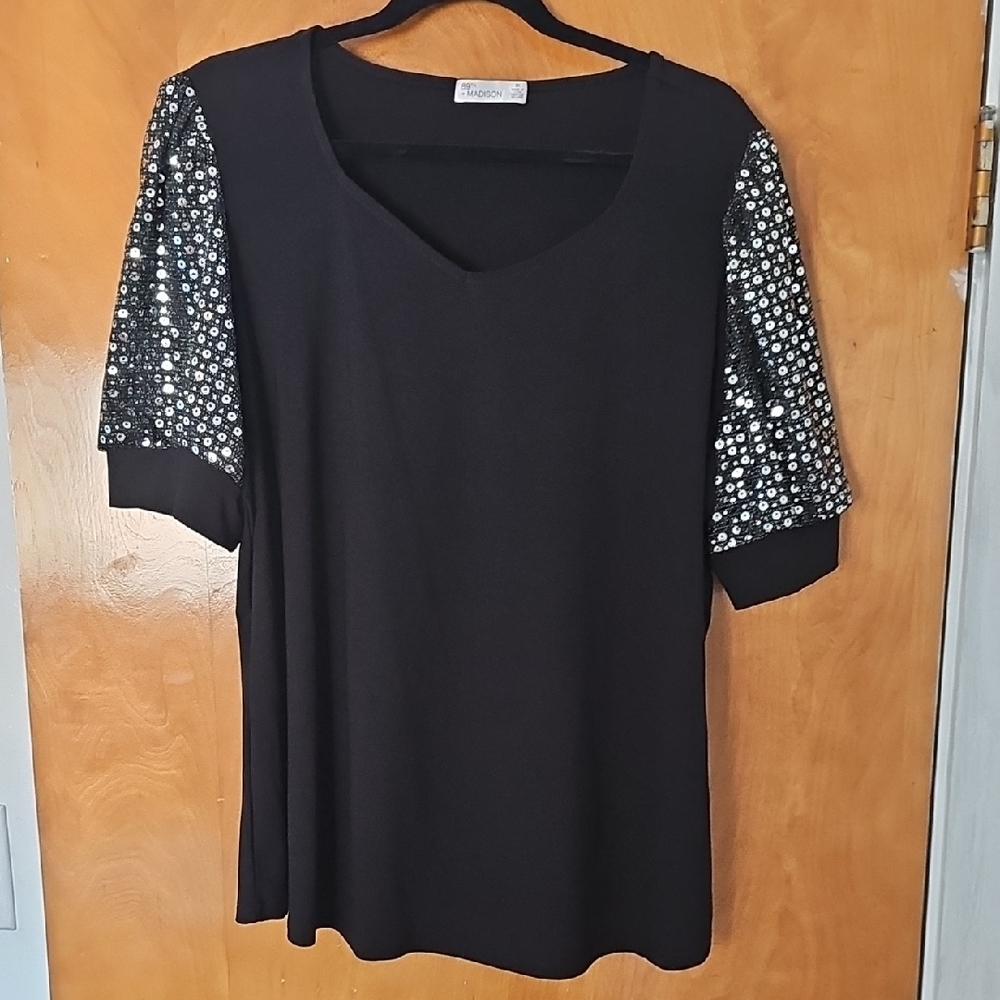 Elegant Black Top with Sequin Sleeves